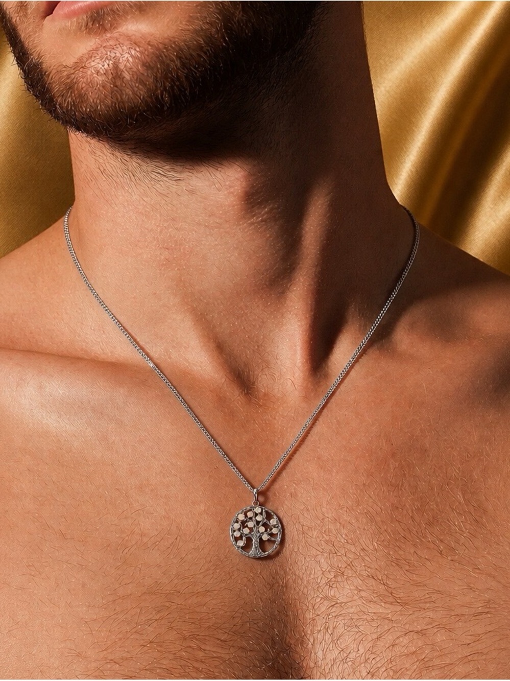 Genuine Rainbow Moonstone ‘Tree of Life rhodium over 925 Sterling Silver Pendant